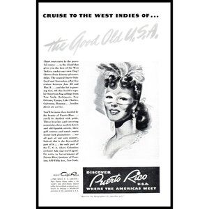 1940 Puerto Rico Vacation Travel Planner Vintage Print Ad Flamenco Dancer Art